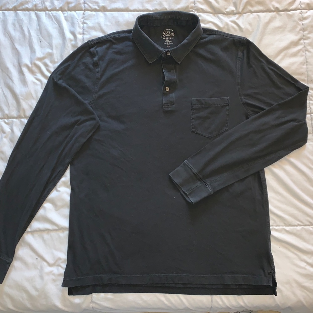 J Crew broken in L/S polo | Black | Large Tall